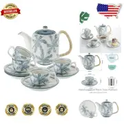 Microwavable Ceramic Tea Set with Elegant Teapot & Cups - 32 oz Capacity