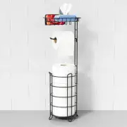 Matte Black Free Standing Toilet Paper Holder Stand with Shelf, Freestanding ...