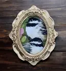 Chickadee love birds mini watercolor print in gold vintage style ornate frame