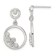 Sterling Silver Polished Cz Circle Dangle Post Earrings