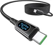 MINSLIS USB C to USB C Cable 1.5M, DC03 LED Display 140W/5A Power Delivery PD Fast Charging Cable, Nylon Braided Type-C Charger Cord for iPhone 15/iPhone 16 Pro Max, iPad Air, MacBook Pro, Google, etc