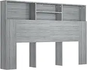 vidaXL Headboard Cabinet Indoor Wall Bed Bookcase Backboard Home Bedroom Organiser Storage Shelf Rack Furniture Grey Sonoma 160x19x103.5 cm