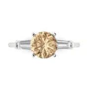 2 ct Round Baguette 3 stone Yellow Moissanite Promise Bridal Ring 14k White Gold