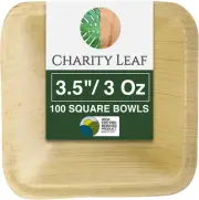 Disposable Palm Leaf 3.5" Square Mini Bowl (100 pcs) Dipping Bowls | Bamboo Like