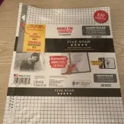 Five Star Paper Graph Grid Ruled Reinforced Filler 3-Hole 200 Sheet Set Of 2!