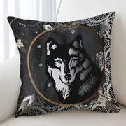 Black and White Wolf Portrait Cushion Cover