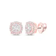 14kt Rose Gold Womens Round Diamond Halo Cluster Earrings 3/8 Cttw