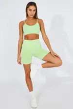 Green Seamless Top And Shorts Activewear Set - Size M, Women's Aw Set