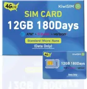 Prepaid 4G LTE SIM Card - 12GB Data, Compatible with AT&T, T-Mobile, Verizon