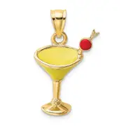 14k Yellow Gold 2-D Yellow Enameled Martini Drink w/ Cherry Charm