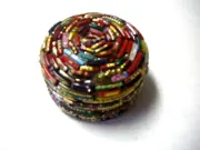 Trinket Jewelry Box, Round Doomed Beaded, Multicolor, Brand New
