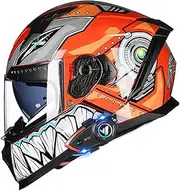 Bluetooth Flip-Up Motorcycle Helmet with Double Visor, Full Face Helmet, DOT/ECE Approved, Anti-Fog Double Mirror, Crash Helmet Automatic Response for Adults Women Men C,L=59-60cm
