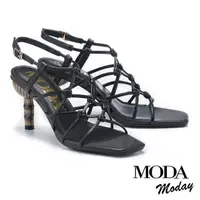 在飛比找momo購物網優惠-【MODA Moday】獨特優雅自然風編織後繫帶高跟涼鞋(黑