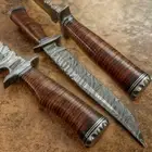 STUNNING CUSTOM MADE HAND FORGED DAMASCUS STEEL BOWIE KNIFE, LEATHER STACKS