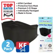 2 Pack KF94 BLACK Protective Face Mask Adult Made in Korea KFDA Approved