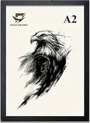 EAGLE FRAMES - Black Wooden Effect A2 Photo Frames (59.4x42cm), 3cm Wide Premium Quality Poster Frame Comes with a Dual Sided Protective Film for Plexiglass