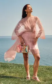 [Andrea Iyamah] Ime Asymmetric Pleated Organza Mini Skirt