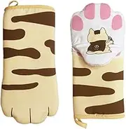 Aivoya 2-PCS Oven Mitts Cat Paw Pattern Cooking Glove Quilted Cotton Lining Heat Resistant Pot Holder Gloves for Grilling Baking BBQ Microwave Kitchen Tools