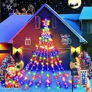 Christmas Star Solar String Light Outdoor Decorations 16.4Ft Waterfall Christmas Cone Tree Lights Christmas Tree Toppers Fairy Lights with Remote for Xmas Yard Party Valentine's Day Wedding Decor (Multicolour)