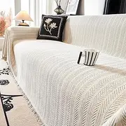 Chenille Herringbone Double-Sided Couch Cover Blanket, Reversible Sofa Cover Blanket for Individual/Loveseat/3 Cushion, for Game Mats Bedroom Carpets (Gray,180x340cm)
