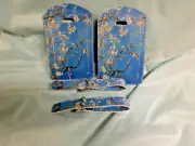 LUGGAGE TAGS BLUE FLORAL FLOWERS NAME CARDS ATTACHMENT BELTS SEET OF 2 NEW