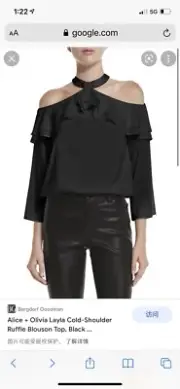 Alice Olivia Layla Cold-Shoulder Ruffle Black Blouson Top Size M