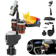2024 Upgraded 6-in-1 Car Cup Holder - in with Food Tray Table with 2 Phone Ho