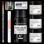 COSCELIA Acrylic Nail Kit 3 Colors Clear Pink White Acrylic Nail Powder For Beginners Professional Nail Brush Manicure Tools For Home Salon Nail Art Design