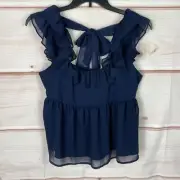 Banana Republic Top Womens PM Blue Chiffon Blouse Ruffle Strap Empire Waist Tank