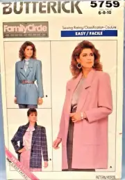 BUTTERICK PATTERN 5759 JACKETS MISSES / PETITE SIZES 6 8 10 UNCUT VINTAGE 1987