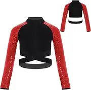 [iEFiEL] Long Sleeve Dance Tops for Girls' Sequins Camisole Shiny T-Shirt Dance Performance Costume