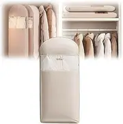 [Omuotaut] Space Saving Hanging Garment Bag with Self Compression Zipper, Space Saver Closet Organizers for Down Coat, Vacuum Seal Storage Bags (Beige, X-Large)
