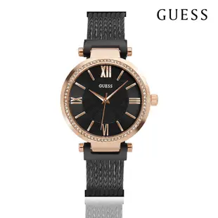 GUESS 手錶 | 經典水鑽造型女錶 - 玫瑰金x黑 W0638L5