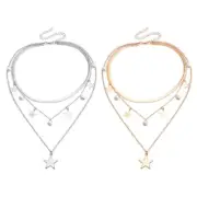 Female Collarbone Chain Litttle Star Tassels Student Flat Snake Chain Necklace