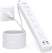 Power Board with Surge Protector - 4 Widely Outlets with 4 USB Ports(2 USB C), Addtam Powerboard with 3M Extension Power Cord, 900J Surge Protection, Wall Mountable, Home Office Accessories