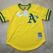 NEW 40 MD Ricky Henderson Oakland A's Mitchell Ness Gold Pullover Jersey