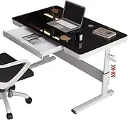 Sit Stand Desk Stand Up Desk Adjustable Height Home Learning Lifting Standing Desk with Drawer, Large Capacity Tempered Glass Computer Desk for Office, Easy to Install(Black)