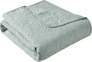 Madison Park Madison Park Luxe Quilted Throw Blanket - Damask Stitching Design, Cotton Filled Spread, Ultra Soft, Cozy Bedding for Living Room Couch, Sofa, Bed, 60x70, Piping Borders Seafoam