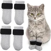 Ipetboom 4 Pcs Cat Shoes Booties Socks Covers for Cats Paw Protector Pet Boots Pet Cat Sock Cat Claw Sock Kitten Gloves Kitten Boot Cat Foot Cover Kitten Claw Caps Grey Polyester