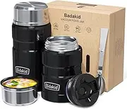 Containers for Hot Food, 2 Pack insulated food jar for hot, soup vessels, Lunch box containers for hot cold food with carry bag and Folding Spoon
