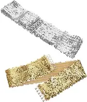 [TOVINANNA] 2pcs Sequin Elastic Belt for Women Shiny Glitter Waist Cincher for Dresses Dance Performances Halloween Carnival and Party Decoration Fashionable Bling Belts for Formal Events