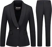 [MODFUL] Women's 2 Piece Business Suit Set One Button Solid Color Blazer Trouser-Suit