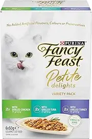FANCY FEAST Adult Petite Delights Chicken Tuna & Turkey Grilled Wet Cat Food 6x50g