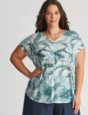 BNWT Size 26 AUTOGRAPH Acquatic Palm Print Top / Tee