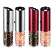 Gravity Electric Pepper and Salt Grinder Set of 2 Silver and Red- Rechargeable,