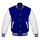 Top Quality Letterman Varsity Jacket Blue Wool with White Real Leather Sleeves