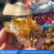 50g Natural Aura Yellow Titanium Quartz Crystal Cluster Energy Stone Druzy Reiki