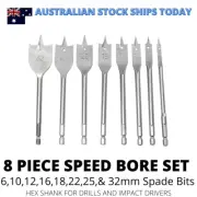 8 Piece Speed Bore Drill Set Spade Bits Timber Drilling Hex Shank Drill Impact
