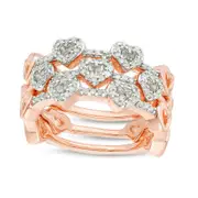 0.33 CT. T.W. Natural Diamond Heart Outline Three Piece Stackable Band Set in Sterling Silver with Solid 14K Rose Gold Plate