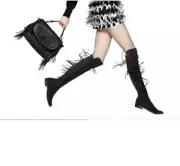 Stuart Weitzman Mane Fringe Over the Knee Black Suede OTK Boots Boho 8.5 NEW